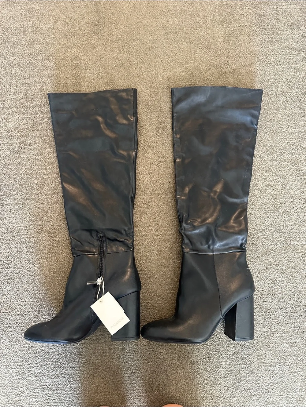 Pull&Bear high leg faux leather boots in black
